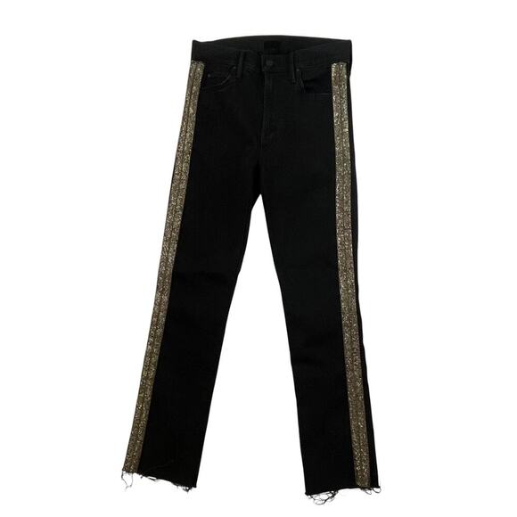 MOTHER The Rascal Ankle Fray Jeans Guilty Flash - Black -  Beaded Side Stripe 26 - Picture 3 of 10